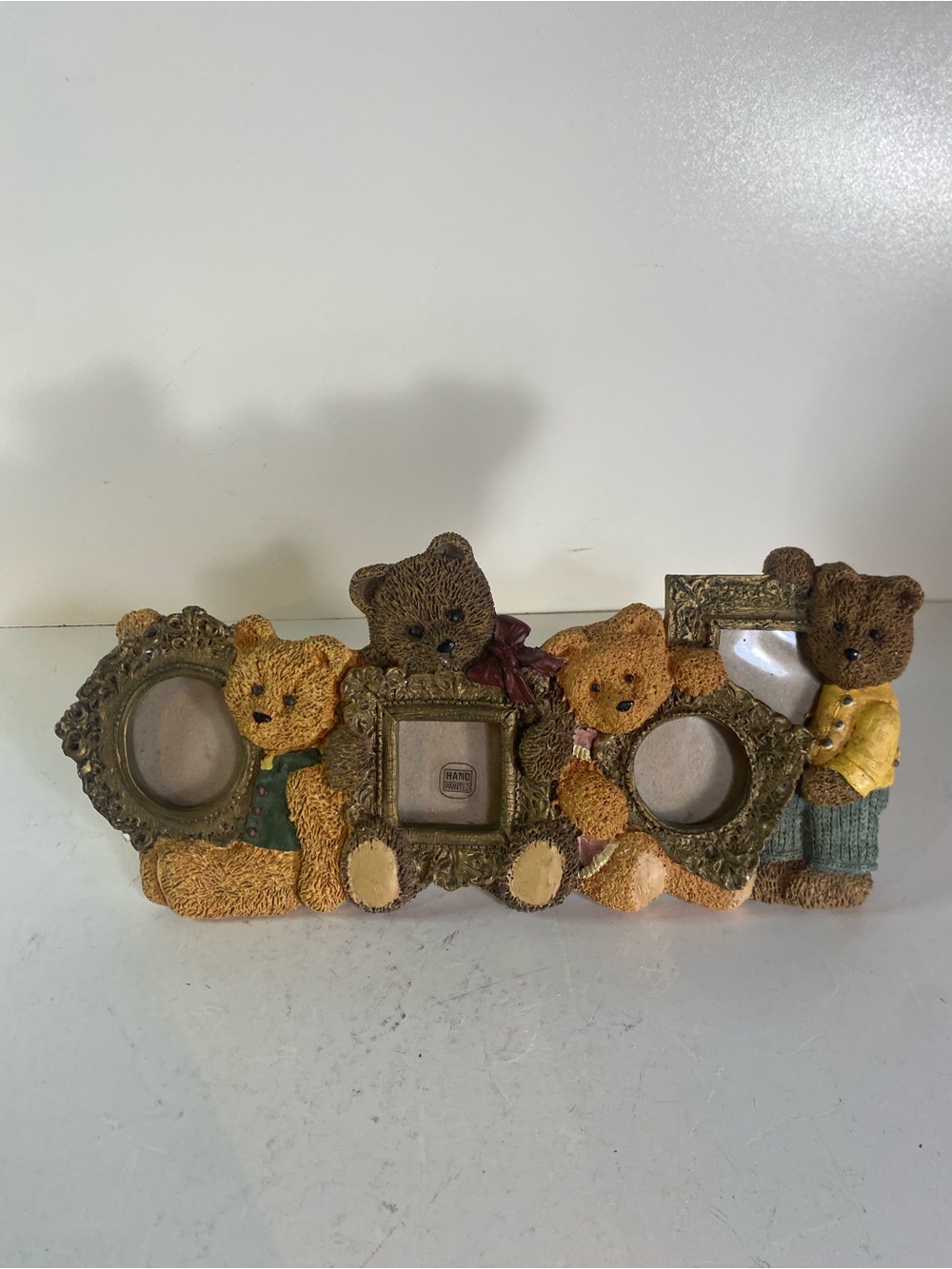 Vintage 1990s Teddy Bear Picture Frame Holds Four Mini Photos, Tabletop Collage